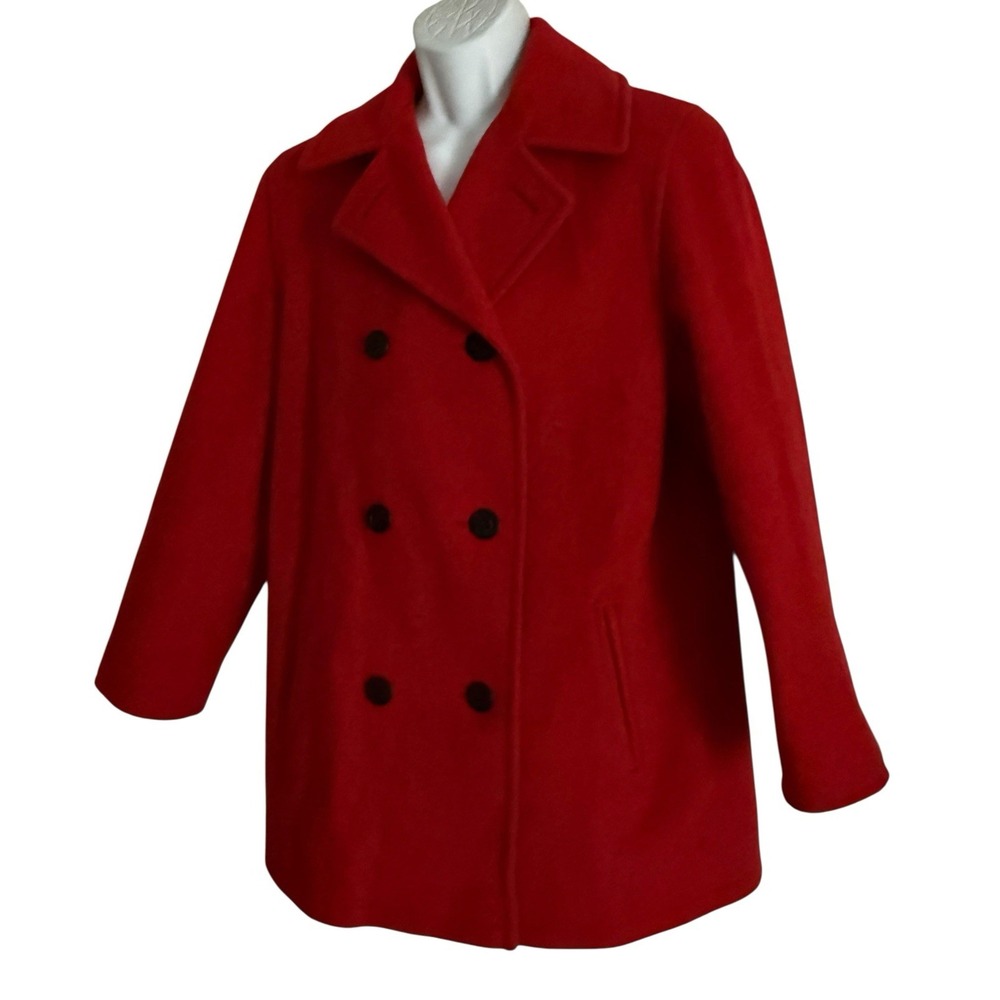 Talbots Women Pea Coat‎ 10 Red Double Breasted Wool Blend Tartan Lining